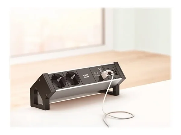 BACHMANN DESK2 ALU BLACK 1xSchutzkontakt