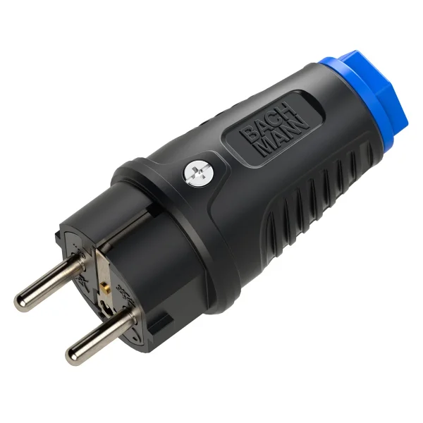 BACHMANN Schutzkontaktstecker Vollgummi CEE7/7 schwarz-blau IP54