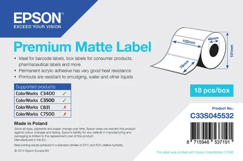 Premium Matte Label - Die-Cut PREM102MM X 76MM 440 Labels
