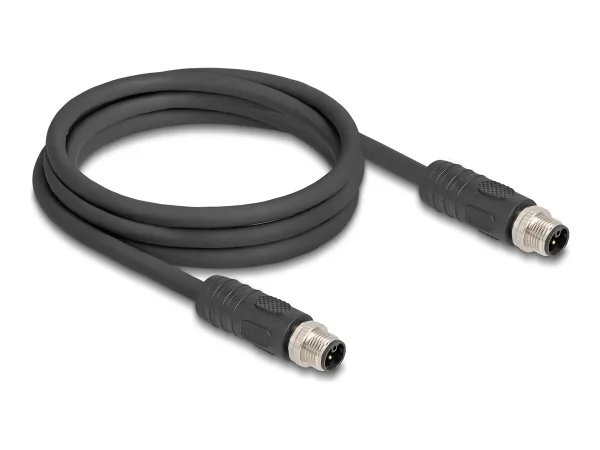 DELOCK M12 L-kodiert 4 Pin PUR 2m schw