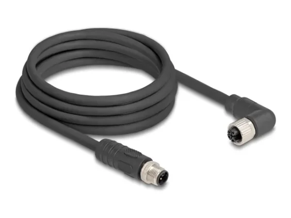 DELOCK M12 L-kodiert 4 Pin PUR 3m schw