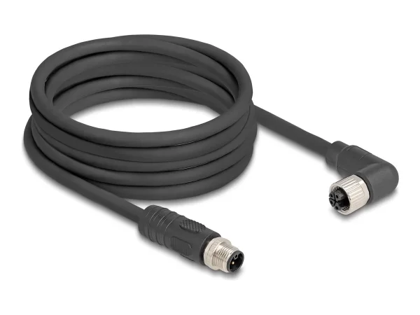 DELOCK M12 L-kodiert 4 Pin PUR 5m schw