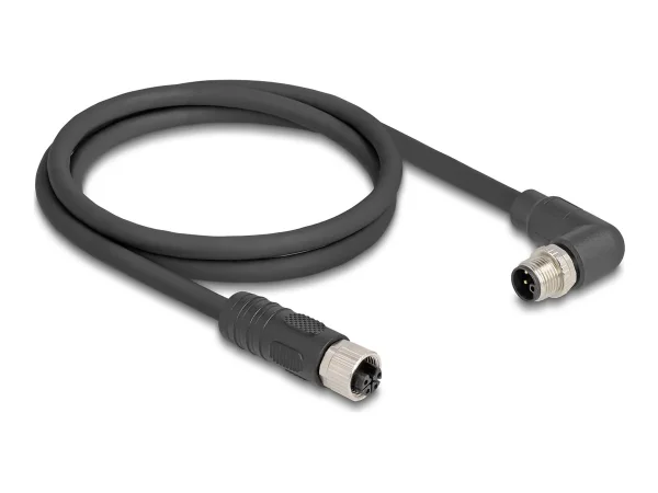 DELOCK M12 L-kodiert 4 Pin PUR 1m schw