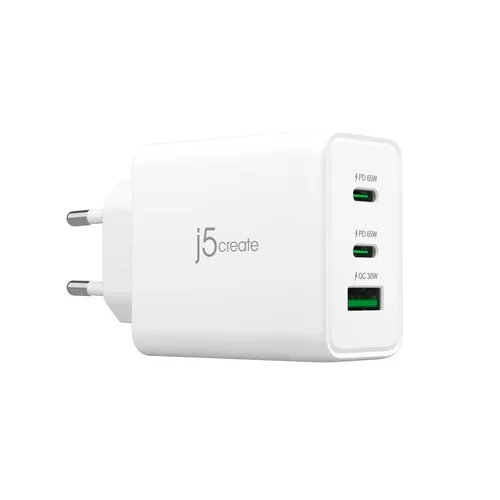65W Gan USB-C 3-Port Charger EU White