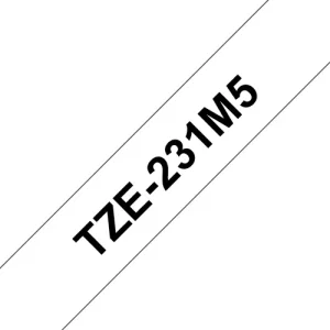 TZE231 LAMINATED TAPES 12MM 8M BLACK ON WHITE BACKGROUND (5 PAC