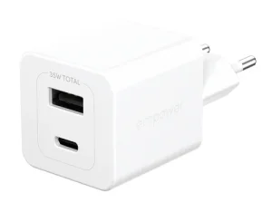 TURBO 35W CHARGER INCL. USB-C USB-A EU PLUG SILVER WHITE