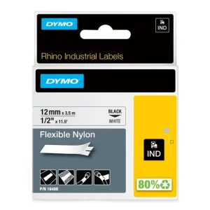 RHINO TAPE NYLON 12MM/3.5M BLACK ON WHITE