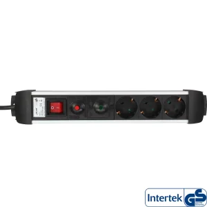 InLine® Steckdosenleiste Alu, 3-fach Schutzkontakt, mit Ü-Schutz, Schalter, 1,5m