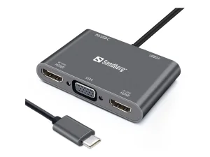 SANDBERG USB-C Dock 2xHDMI+1xVGA+USB+PD