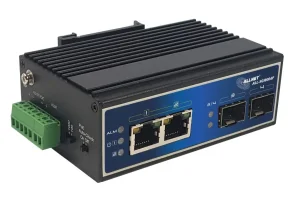 ALLNET switch industrial unmanaged Layer2 4 Port GbE • PoE Budget 180W • 2x PoE bt • 2x SFP • Lüfterlos • DIN • ALL-SGI8004P