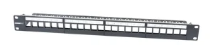 Patch Panel 24xTP, CAT6A, incl.Keystone Slim-line/Short 3P, 19", 1HE(t 94mm), Schwarz, Synergy 21,