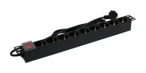 ALLNET 19" zbh. Steckdosenleiste, 9xDosen(CEE7)->Stecker(CEE7), Schalter, Schwarz, Synergy 21