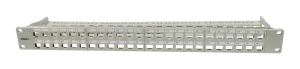 Patch Panel 48xTP, CAT6A, incl.Keystone Short mit Kabelklemme, 19", 1HE(t95mm), Lichtgrau, Synergy 21,