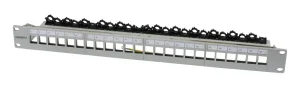 Patch Panel 24xTP, CAT6A, incl.Keystone Short mit Kabelklemme, 19", 1HE(t 94mm) mit Kabelklemme, Lichtgrau, Synergy 21,