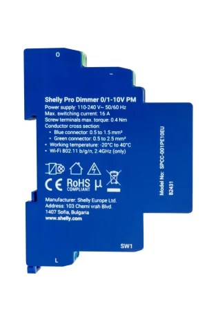 Shelly · Hutschiene · " Pro Dimmer 0/1-10V PM" · Messfunktion · WLAN · LAN · BT