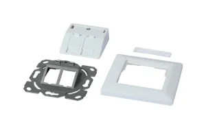 Dosen TP, UP,2-fach(27Grad Auslass für Runde Unterputzdosen), CAT6A, Keystone Slim-line/Komponent getestet, Reinweiss, Synergy 21,