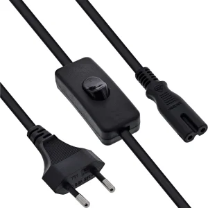 InLine® Euro Netzkabel mit Schalter, CEE7/16 zu IEC-C7, schwarz, 3m