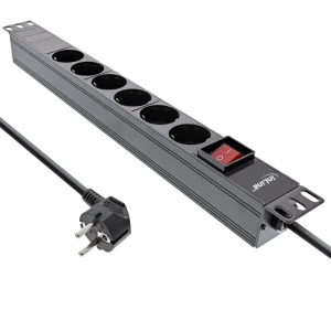 InLine® 19" Steckdosenleiste, 6-fach Schutzkontakt, mit Schalter, 2m, schwarz