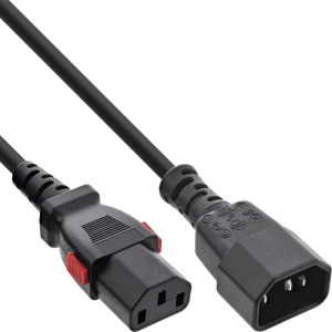 InLine® Kaltgeräteverlängerung, C13 verriegelbar auf C14, schwarz, 5m
