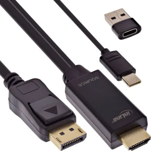 InLine® HDMI zu DisplayPort Konverter Kabel, 4K60Hz, schwarz/gold, 2m