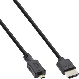 InLine® HDMI Superslim Kabel A an D, HS mit Eth., Premium, schwarz / gold, 0,3m