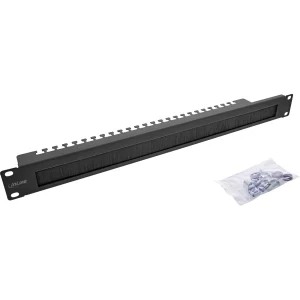 InLine® 19" Kabel Durchführungsplatte, 1HE, Bürste, Kabelleiste, schwarz