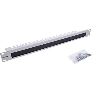 InLine® 19" Kabel Durchführungsplatte, 1HE, Bürste, Kabelleiste, grau