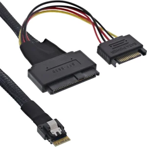 InLine® Slim SAS Kabel, SFF-8654 zu U.2 SFF-8639 + SATA Strom, 0,5m