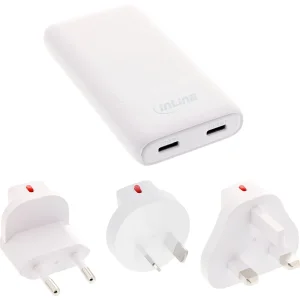InLine® USB Reise-Netzteil Ladegerät, Dual USB-C, PD, PPS, 65W, flach, weiß