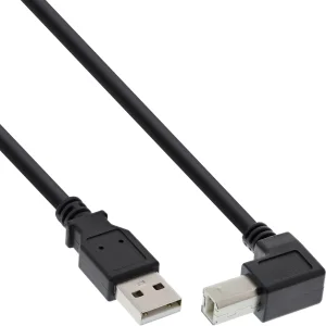 InLine® USB 2.0 Kabel, A an B, unten abgewinkelt, schwarz, 0,5m