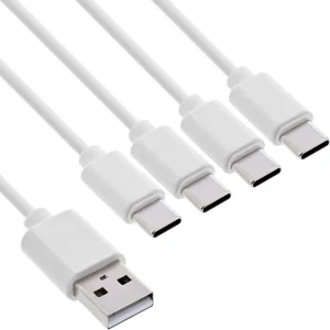 InLine® USB 4in1 Y-Ladekabel, 1x USB-A Stecker an 4x USB-C Stecker, weiß, 1m