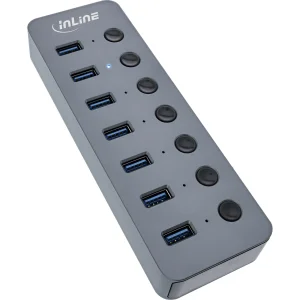 InLine® USB 3.2 Gen.1, 7-Port, mit Schalter, Aluminium, grau, mit Netzteil