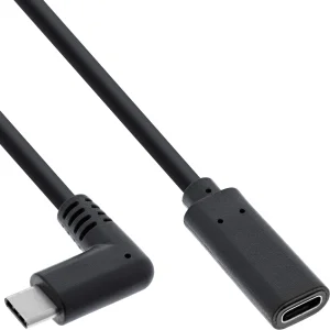 InLine® USB 3.2 Gen.1x2 Kabel, USB-C Verl., ST gewinkelt auf BU, schwarz 2m