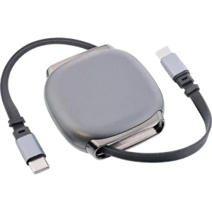 InLine® USB-C Kabel im Case, einziehbar, 100W, 0,80m, schwarz/grau