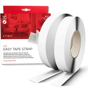 LABEL THE CABLE LTC Easy Tape Strap, Klettbandrolle selbstklebend 20mm, weiß, 8m