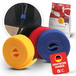 LABEL THE CABLE LTC Roll Strap, doppelseitige Klettbandrolle, 4x 1m farbig