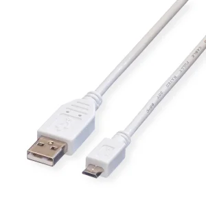 VALUE USB 2.0 Kabel, USB A ST - Micro USB B ST, weiß, 0,8 m