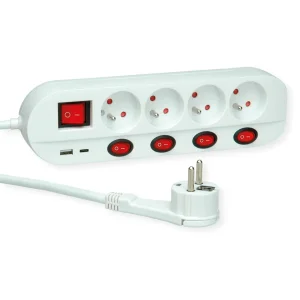 ROLINE 4-fach Steckdosenleiste mit Schalter, UTE Version, USB-Charger A+C, 3 m