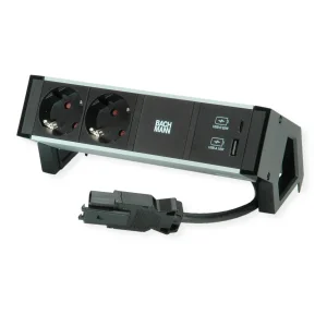 BACHMANN DESK2 ALU BLACK 2xSchutzkt.USB, USB Charger 22W A&C 0,2m GST18