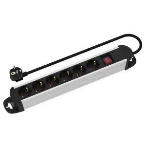 ROLINE 6-fach Steckdosenleiste, mit Ein-/Aus-Schalter, Aluminiumgehäuse, schwarz / silber, 1,5 m