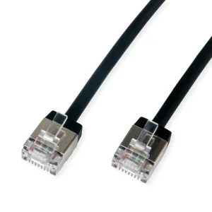 ROLINE U/FTP DataCenter Patchkabel Cat.6A (Class EA), LSOH, slim, extra kurzer Stecker, schwarz, 3 m