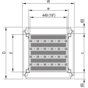 SCHROFF 19"-Fachboden, stationär, 75 kg - 19" FACHB.STAT.600B 900T 7021