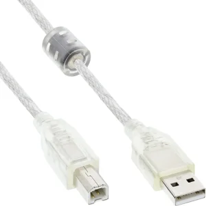 InLine® USB 2.0 Kabel, A an B, transparent, mit Ferritkern, 1m