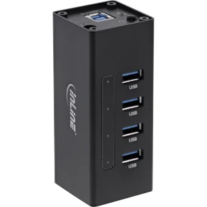 InLine® USB 3.2 Hub, 4 Port, Aluminiumgehäuse, schwarz, mit 2,5 A Netzteil