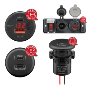 Dual USB-Einbaucharger mit offenen Kabelenden, Kabellänge 150 mm - USB-A / USB-C