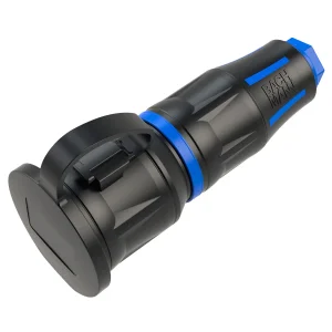 BACHMANN Profi-Schutzkontaktkupplung CEE7/3 Deckelband gummiert, sw-blau