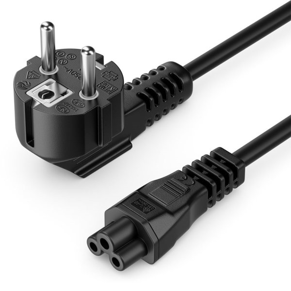 Kabel Netz 3 Pol. Schuko -> Kleeblatt Abgewinkelt  0.8M Black